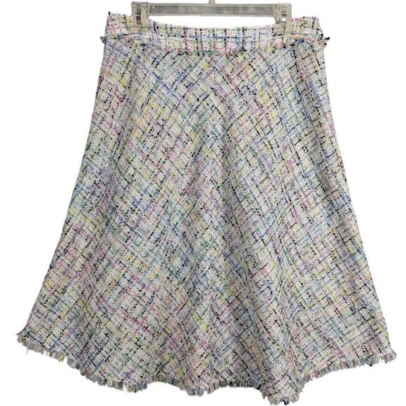 Worthington Tweed Skirt Womens 10 White multicolor threads Lined Fringe Retro - Picture 1 of 8